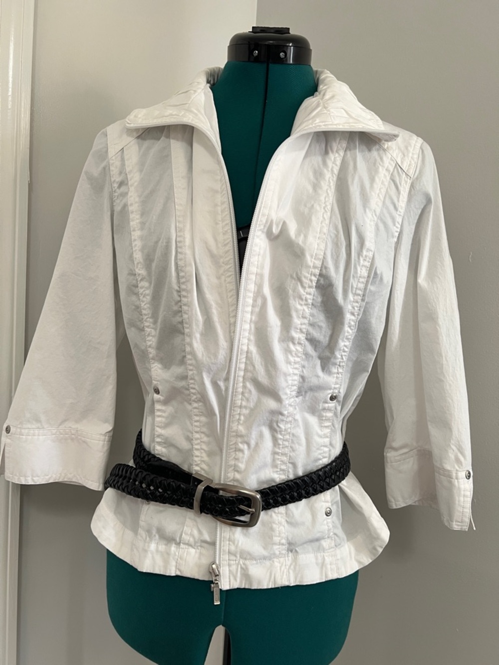 Coldwater Creek White Lightweight Utility Jacket with Belted Waist